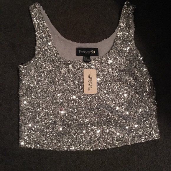 Forever 21 Tops - Forever 21 silver Sequin crop top new with tags sm